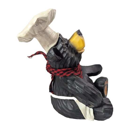 Chef Black Bear Wine Bottle Holder Hat Apron Buffalo Fabric Red Black Scarf 8-in - Picture 6 of 7